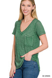 Washed Melange Burnout Scoop V-Neck Top- 7 Colors