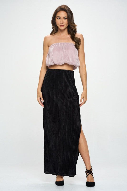 Renee C Vibrant Plisse Tube Crop Top-Beige