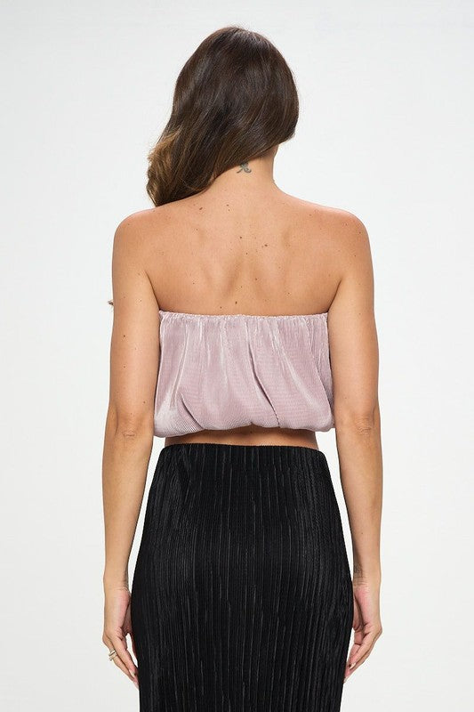 Renee C Vibrant Plisse Tube Crop Top-Beige