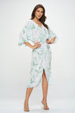 Renee C Tropical Leaf Print Kimono Dress with Front Twist