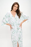 Renee C Tropical Leaf Print Kimono Dress with Front Twist