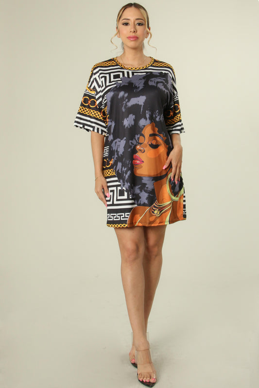 Graphic Face Print Shirt Dress