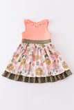 Kids Coral Floral Print Ruffle Pocket Dress