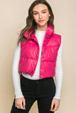 PU Faux Leather Puffer Vest With Snap Button- 4 Colors