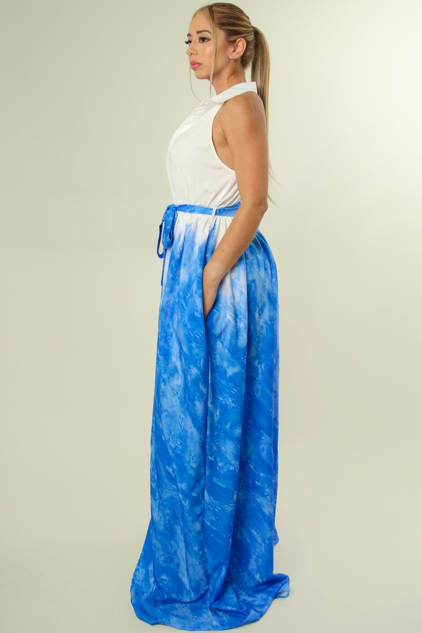 Two Toned Sleeveless Loose Bottom Jumpsuit