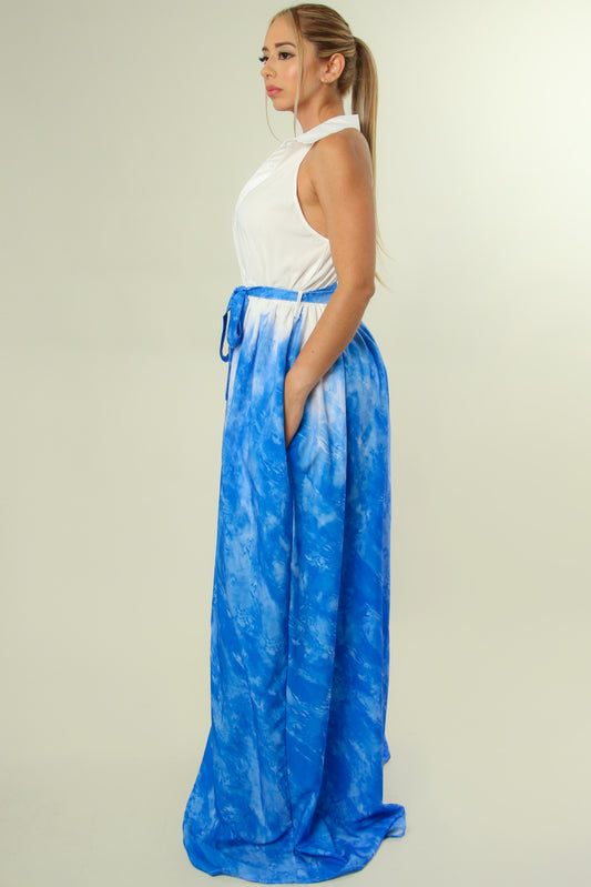 Two Toned Sleeveless Loose Bottom Jumpsuit