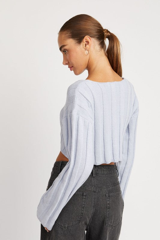 WIDE RIB LONG SLEEVE V NECK TOP- 3 Colors