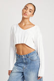 WIDE RIB LONG SLEEVE V NECK TOP- 3 Colors