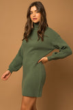 Turtle Neck Balloon Sleeve Sweater Dress-2 Colors