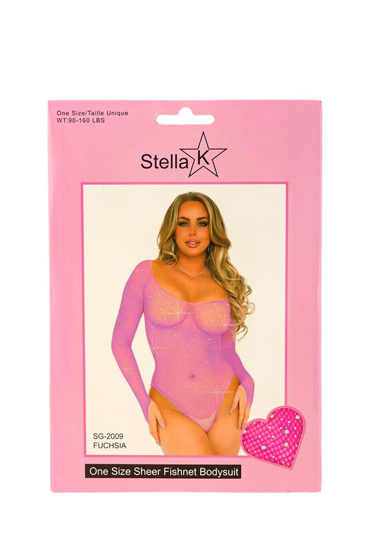 Rhinestone Mischief Sheer Thong Bodysuit Lingerie- 3 Colors