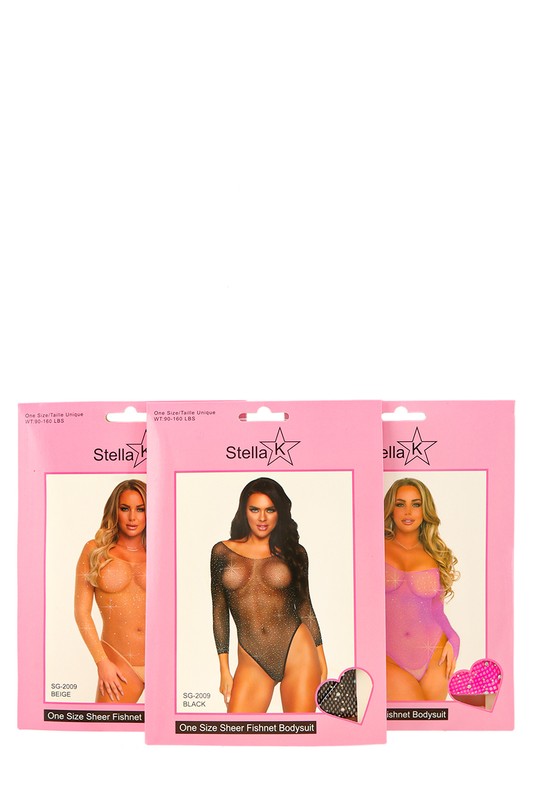 Rhinestone Mischief Sheer Thong Bodysuit Lingerie- 3 Colors