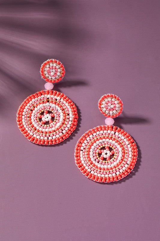Handmade Color Seed Bead Disk Drop Earrings