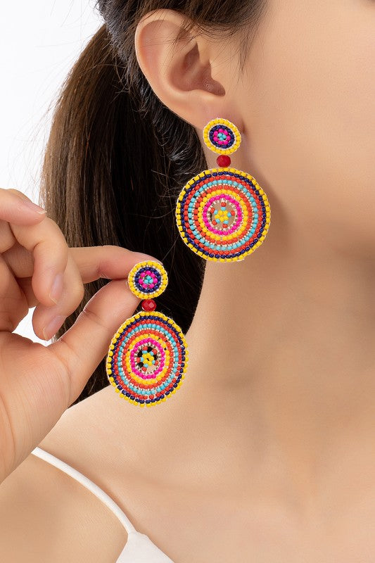 Handmade Color Seed Bead Disk Drop Earrings
