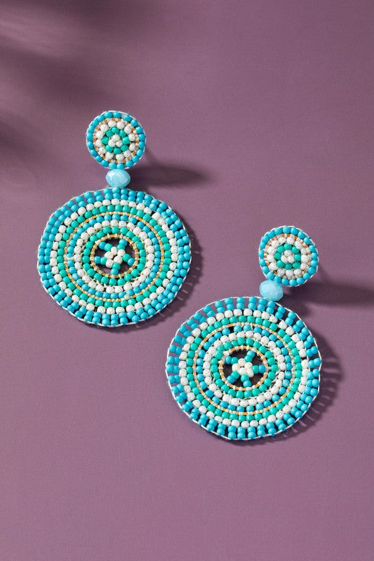 Handmade Color Seed Bead Disk Drop Earrings