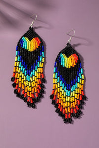 Rainbow Heart Drop Seed Bead Earrings- Black or White