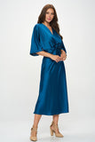 Renee C Satin Stretch Solid Dress with Front Twist- Full Teal