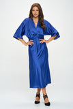 Renee C Satin Stretch Solid Dress with Front Twist-Royal Blue