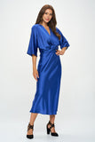 Renee C Satin Stretch Solid Dress with Front Twist-Royal Blue
