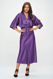 Renee C Satin Stretch Solid Dress with Front Twist-Purple
