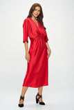 Renee C Satin Stretch Solid Dress with Front Twist-Red