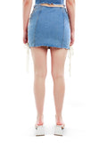 Lace Up Seam Denim Mini Skirt