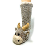 Moose Up - Women's Plush Animal Slipper Socks