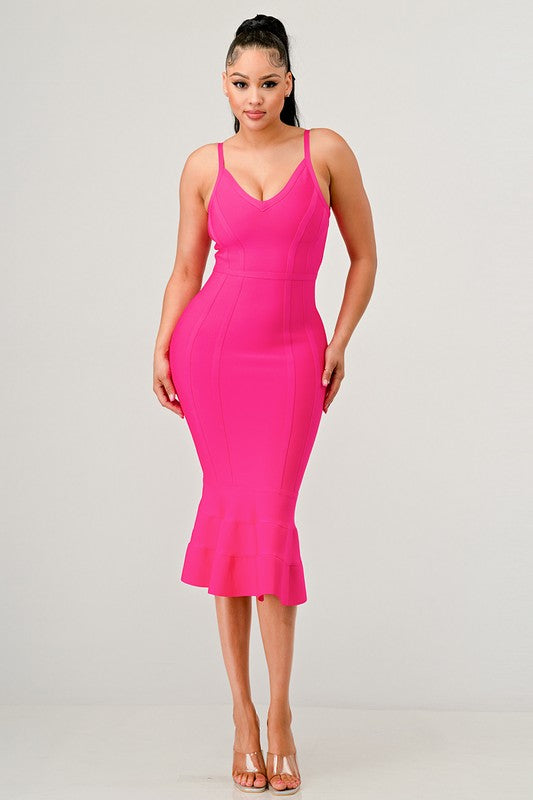 Athina Pink Mermaid Shape Bandge Dress