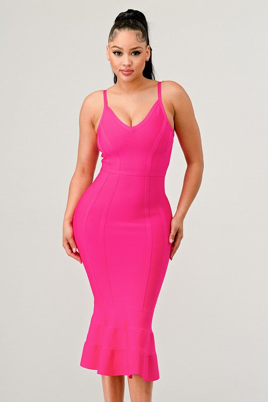 Athina Pink Mermaid Shape Bandge Dress