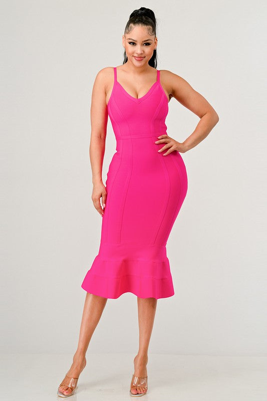 Athina Pink Mermaid Shape Bandge Dress