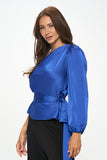 Renee C Stretch Satin One Shoulder Formal Top with Tie