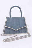 Rhinestone Accent Denim Top Handle Clutch Bag-2 Colors