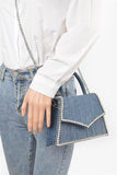 Rhinestone Accent Denim Top Handle Clutch Bag-2 Colors