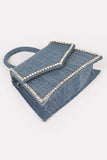 Rhinestone Accent Denim Top Handle Clutch Bag-2 Colors