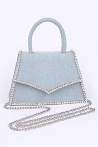 Rhinestone Accent Denim Top Handle Clutch Bag-2 Colors