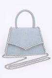 Rhinestone Accent Denim Top Handle Clutch Bag-2 Colors