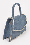 Rhinestone Accent Denim Top Handle Clutch Bag-2 Colors