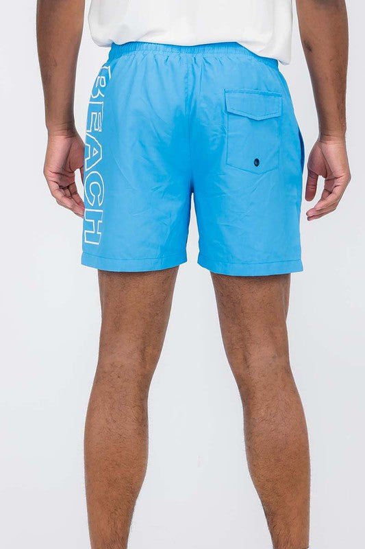 Men's Solid Lined Beach Swim Text Swim Shorts