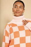 Checkered Turtleneck Sweater Dress