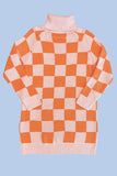 Checkered Turtleneck Sweater Dress