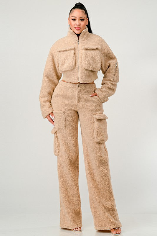 Fuzzy Jacket Two Piece Set