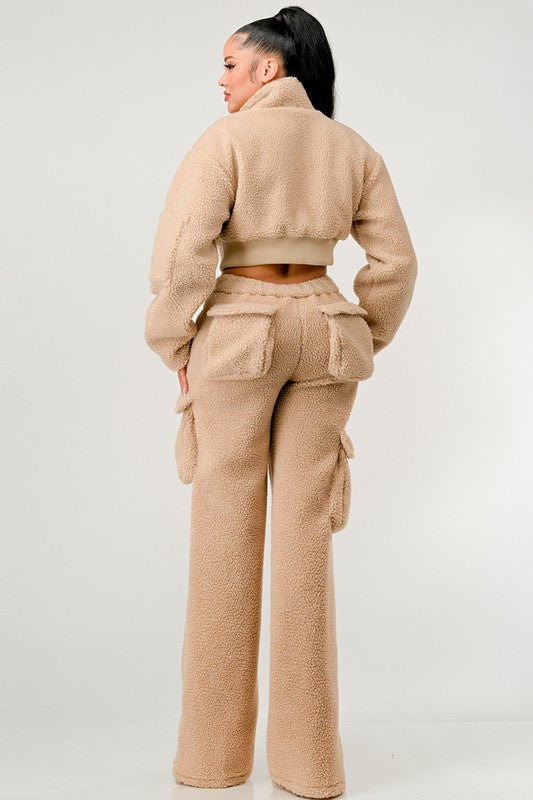 Fuzzy Jacket Two Piece Set