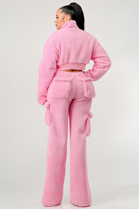 Fuzzy Jacket Two Piece Set