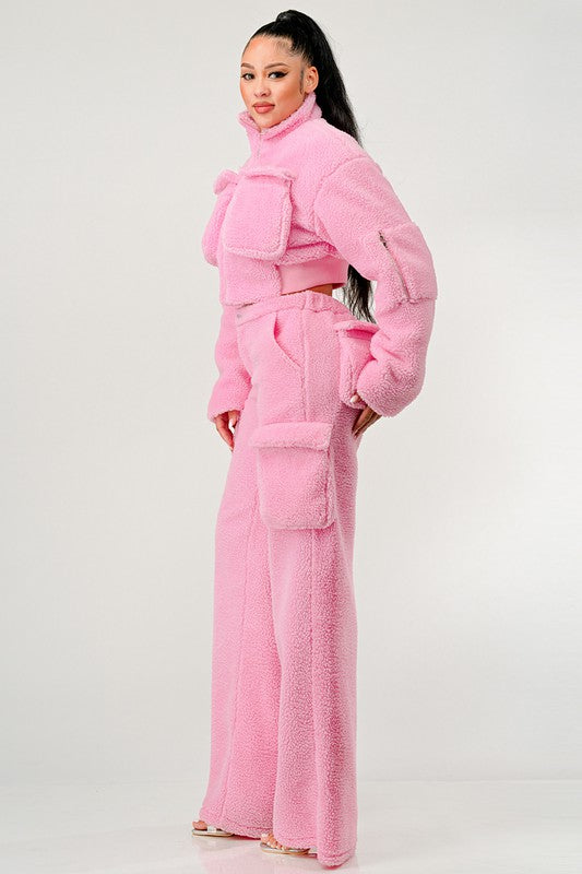 Fuzzy Jacket Two Piece Set
