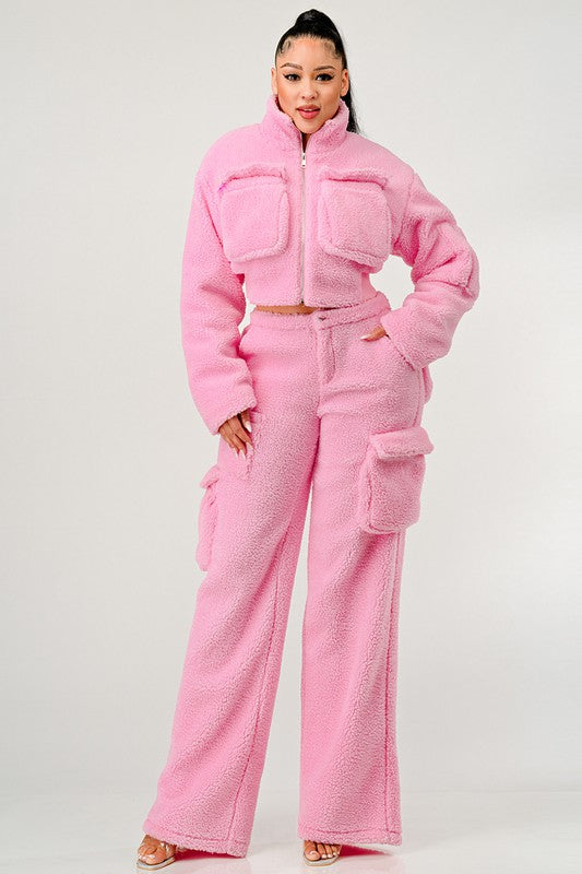 Fuzzy Jacket Two Piece Set