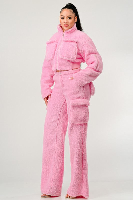 Fuzzy Jacket Two Piece Set