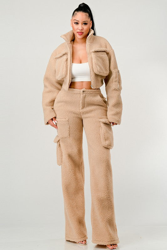 Fuzzy Jacket Two Piece Set