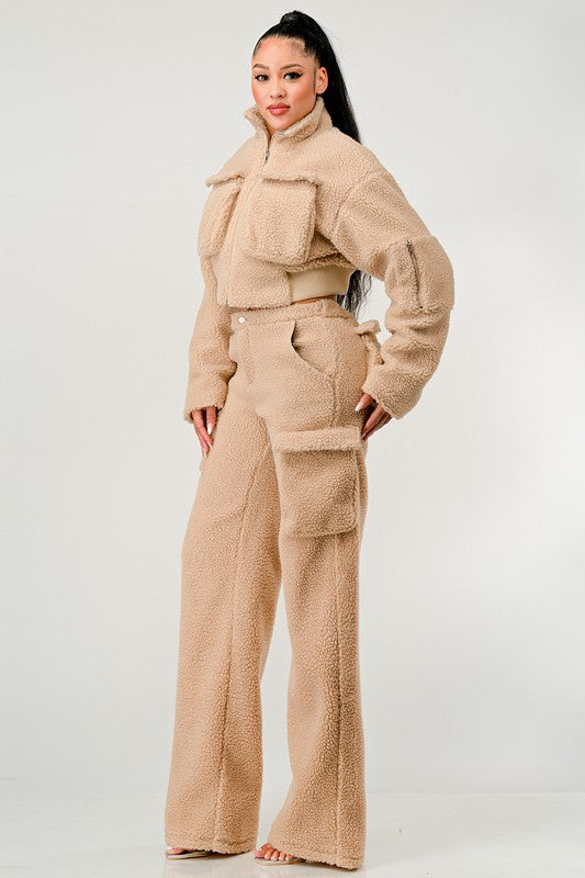 Fuzzy Jacket Two Piece Set