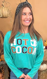 Turquoise Soft Ideal Chenille Hot Cocoa Graphic BF LS TShirt