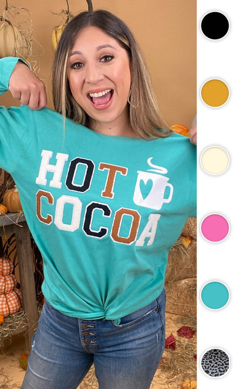 Turquoise Soft Ideal Chenille Hot Cocoa Graphic BF LS TShirt