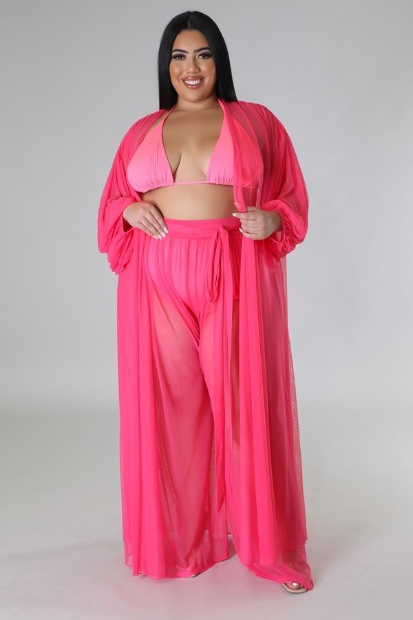 Sheer Cardigan & High Waist Pants Coverup Set